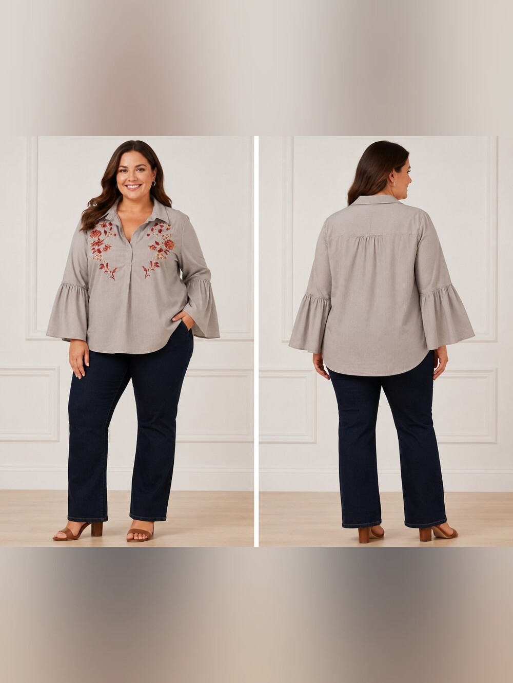 Jasmine & Juliana 3X Women's Pull Over Collared Long Sleeve Shirt Top #W-555